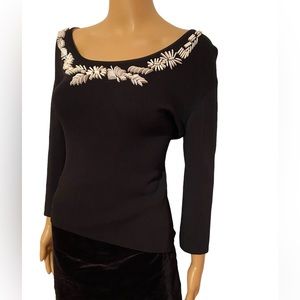 Joseph A. Black pullover top w/beaded neckline